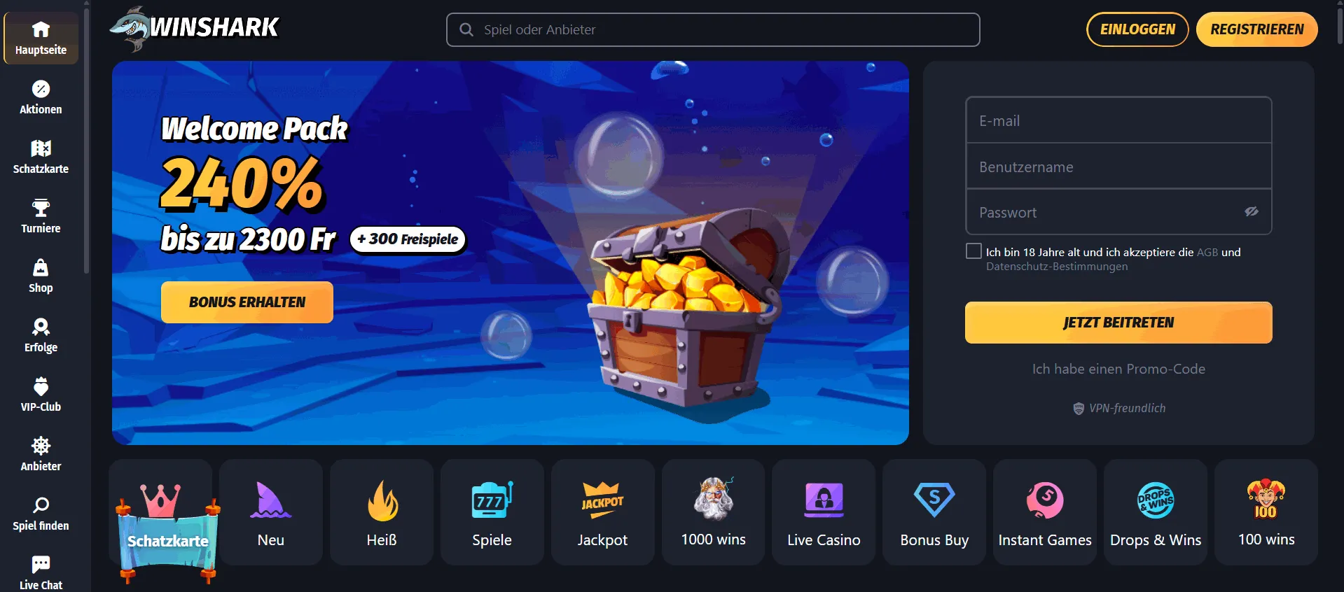 Winshark ausländisches Online Casino